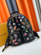 Black Monogram-Textured Discovery Style Backpack – 30-38cm