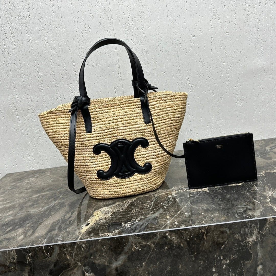 TEEN Plant Fiber & Calfskin Soft Classic Basket Bag  (Premium Quality)