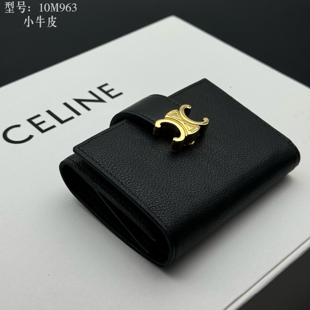 Triomphe-Style Three-Fold Leather Wallet with Metal Hardware – Premium Quality