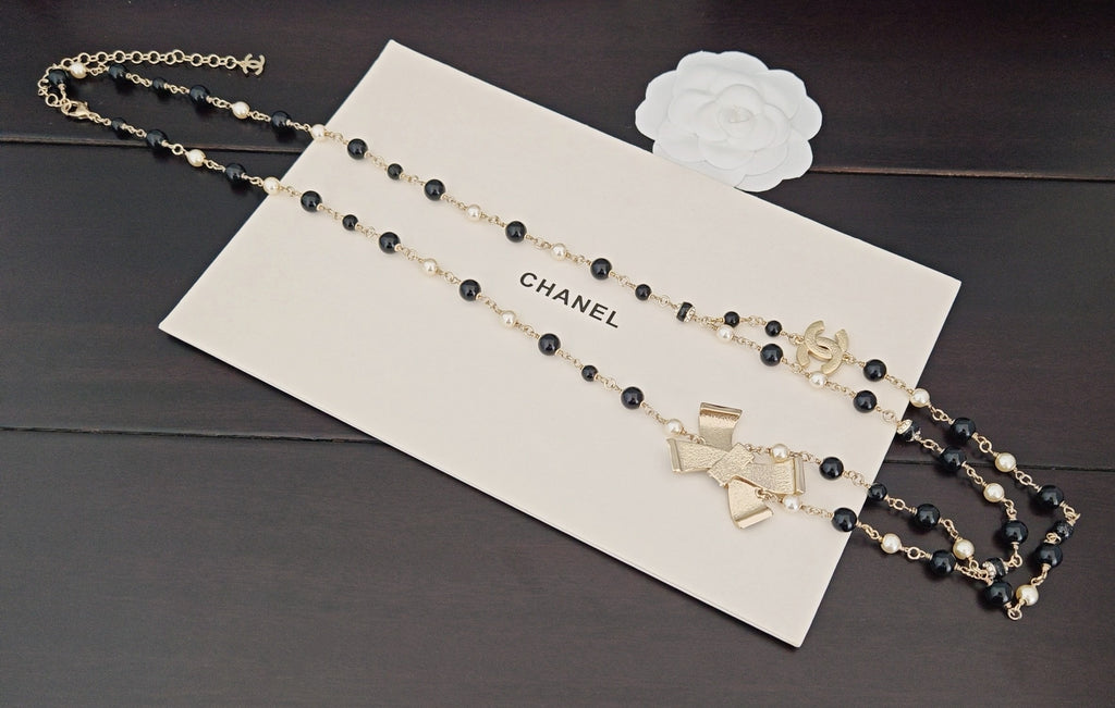 Elegant Black Bow Double-Layer Waist Chain ✨🖤