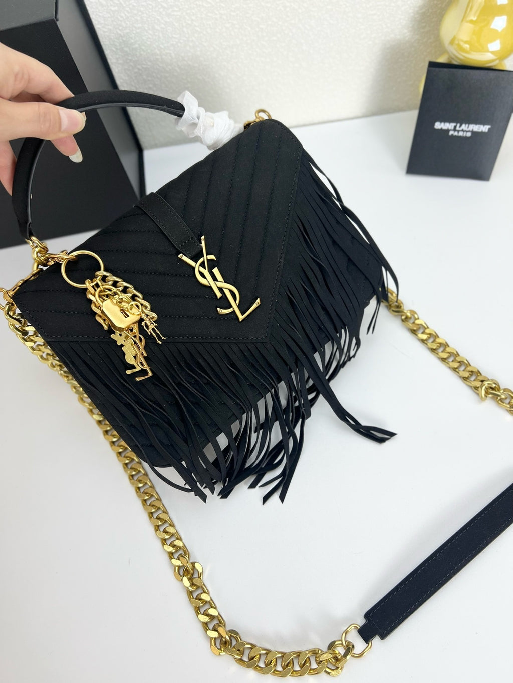 Monogram Tassel Shoulder Bag | Suede Finish