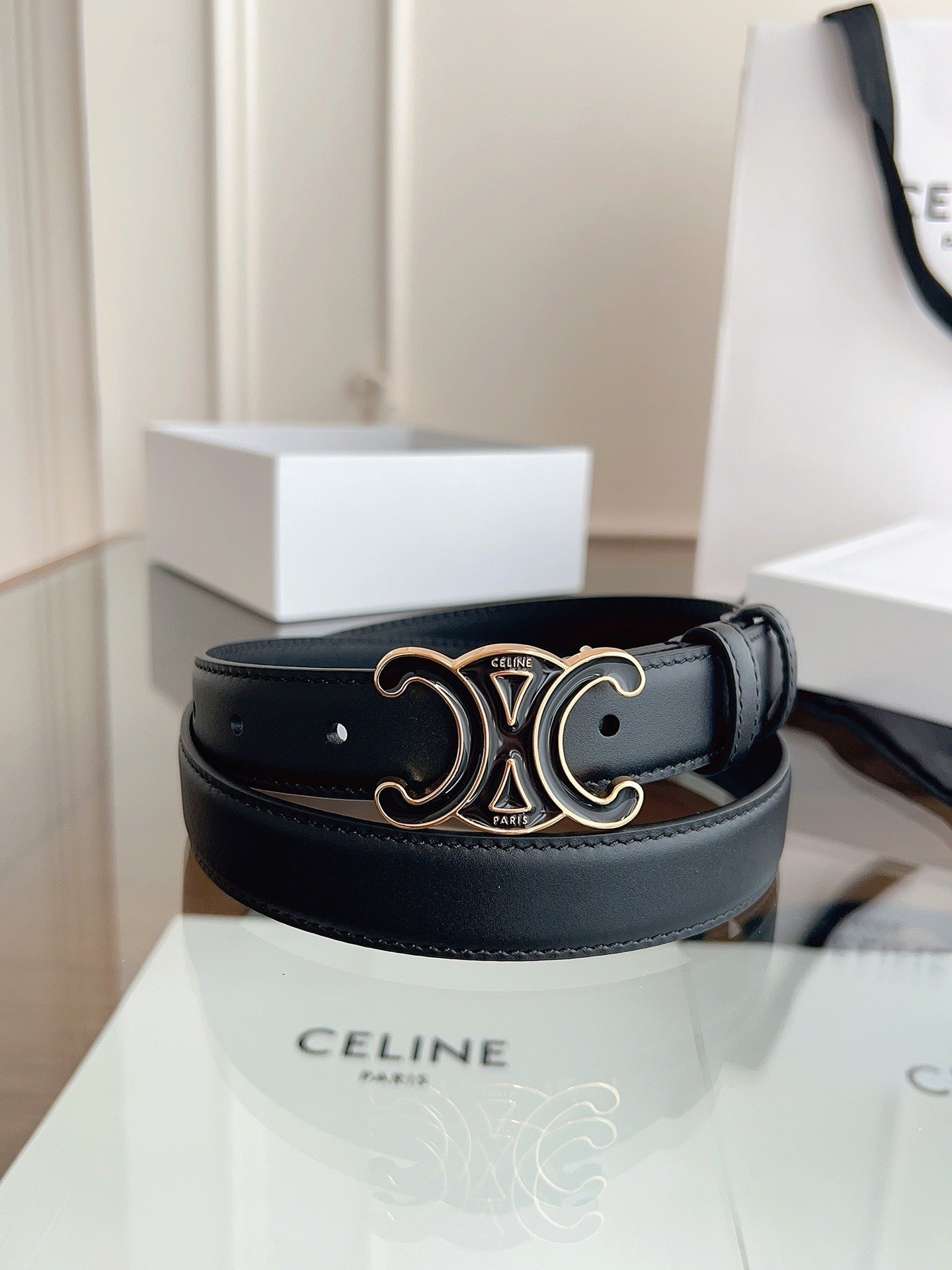 New Women’s Leather Belt — Enamel Signature Buckle