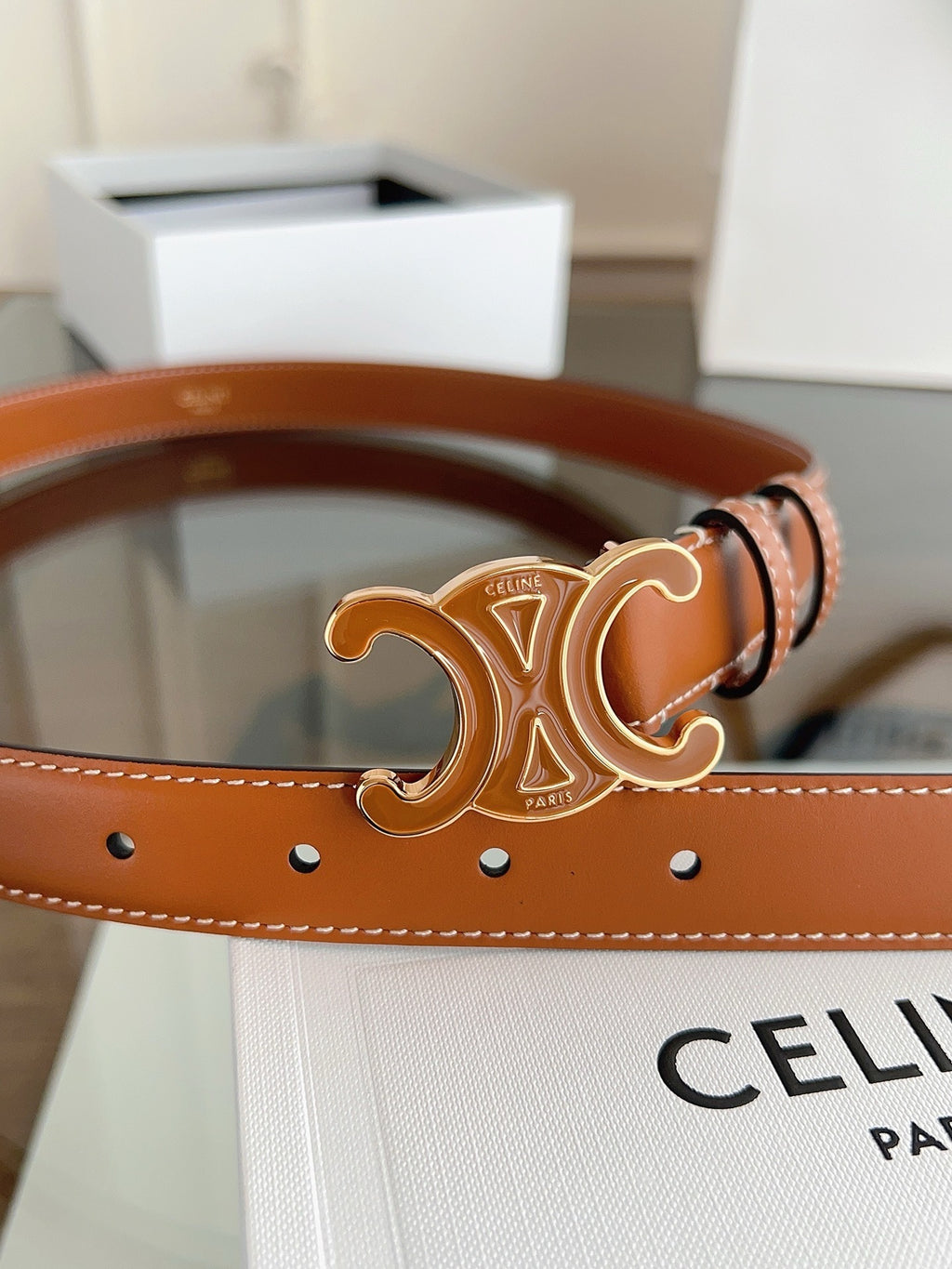 New Women’s Leather Belt — Enamel Signature Buckle