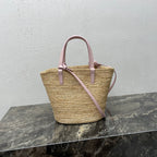 TEEN Plant Fiber & Calfskin Soft Classic Basket Bag  (Premium Quality)