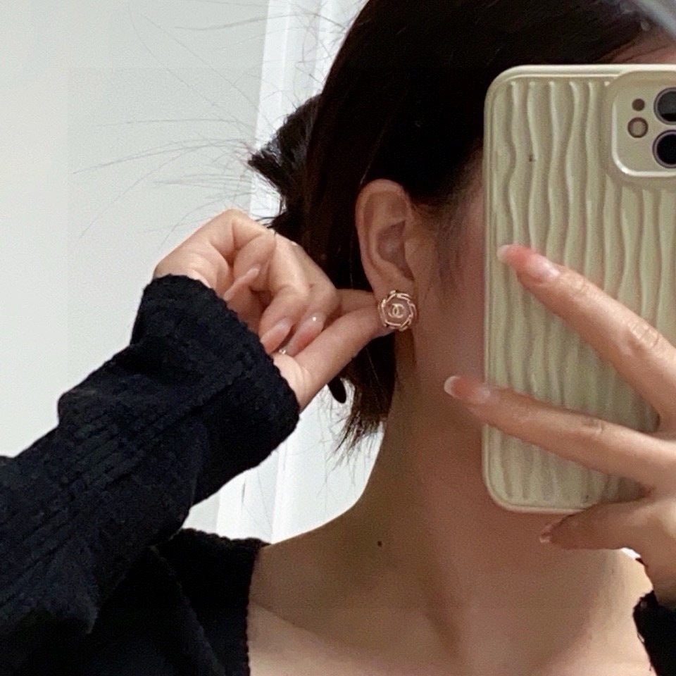 Double-C Crystal Stud Earrings | Soft Pink Finish