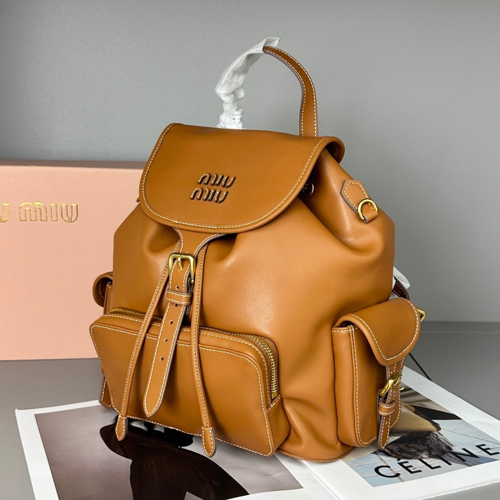 Compact Leather & Canvas Backpack – Two-Tone Design, 29.5cm