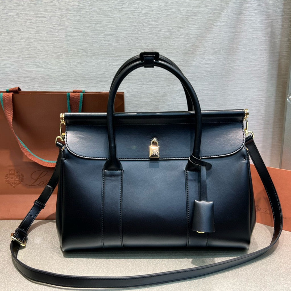 Smooth Calfskin Loom Tote Bag – Black