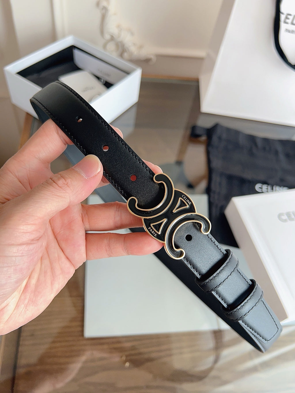 New Women’s Leather Belt — Enamel Signature Buckle