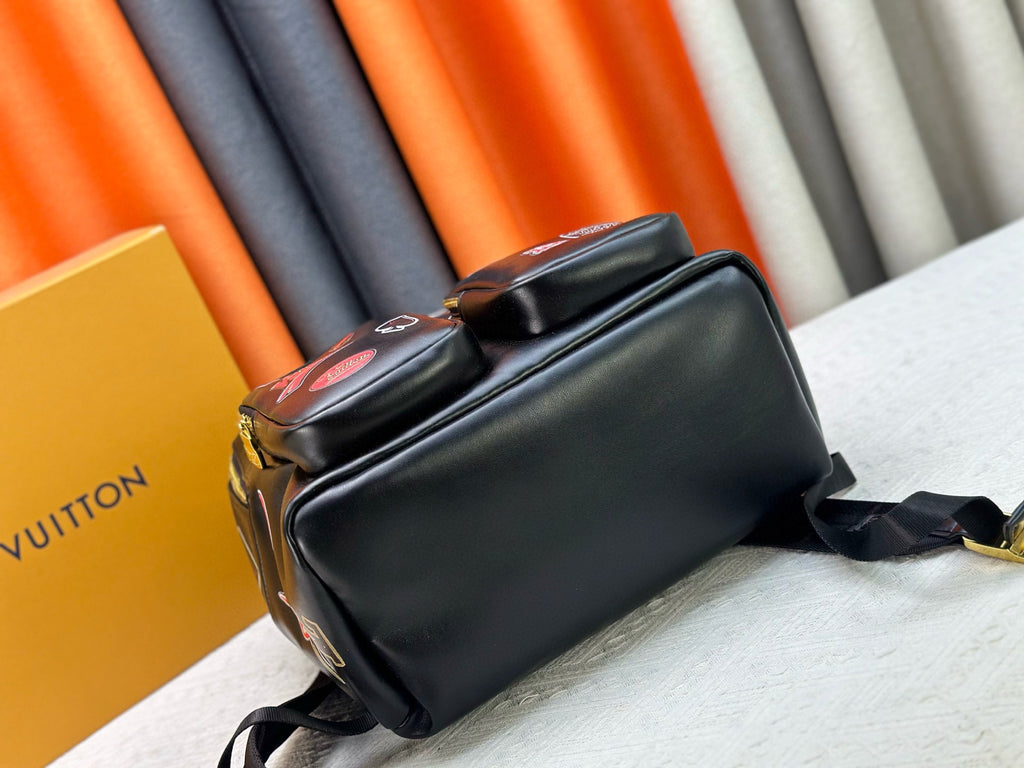Black Monogram-Textured Discovery Style Backpack – 30-38cm