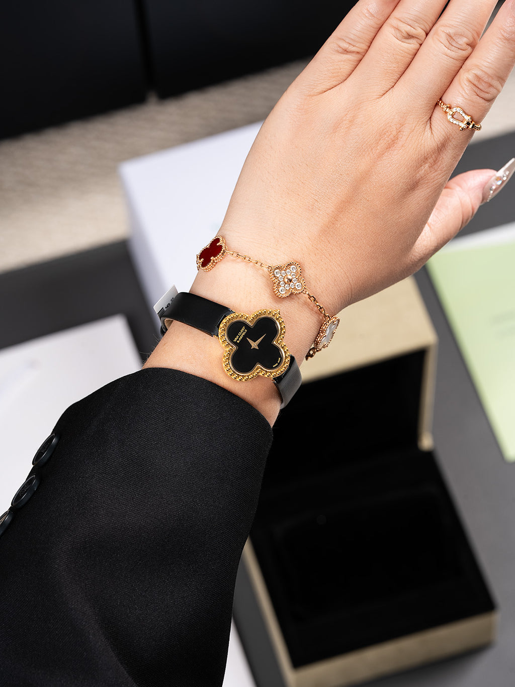 Luxury Clover-Inspired Silk Strap Watch