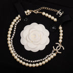 Double-Layer Pearl & Crystal Necklace – Handcrafted Elegance
