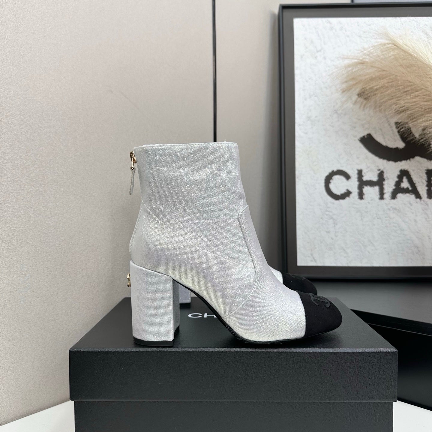 Two-Tone Ankle Boots with Block Heel