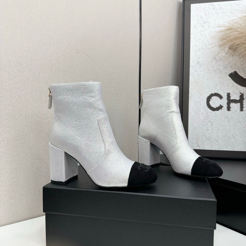 Two-Tone Ankle Boots with Block Heel