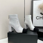 Two-Tone Ankle Boots with Block Heel