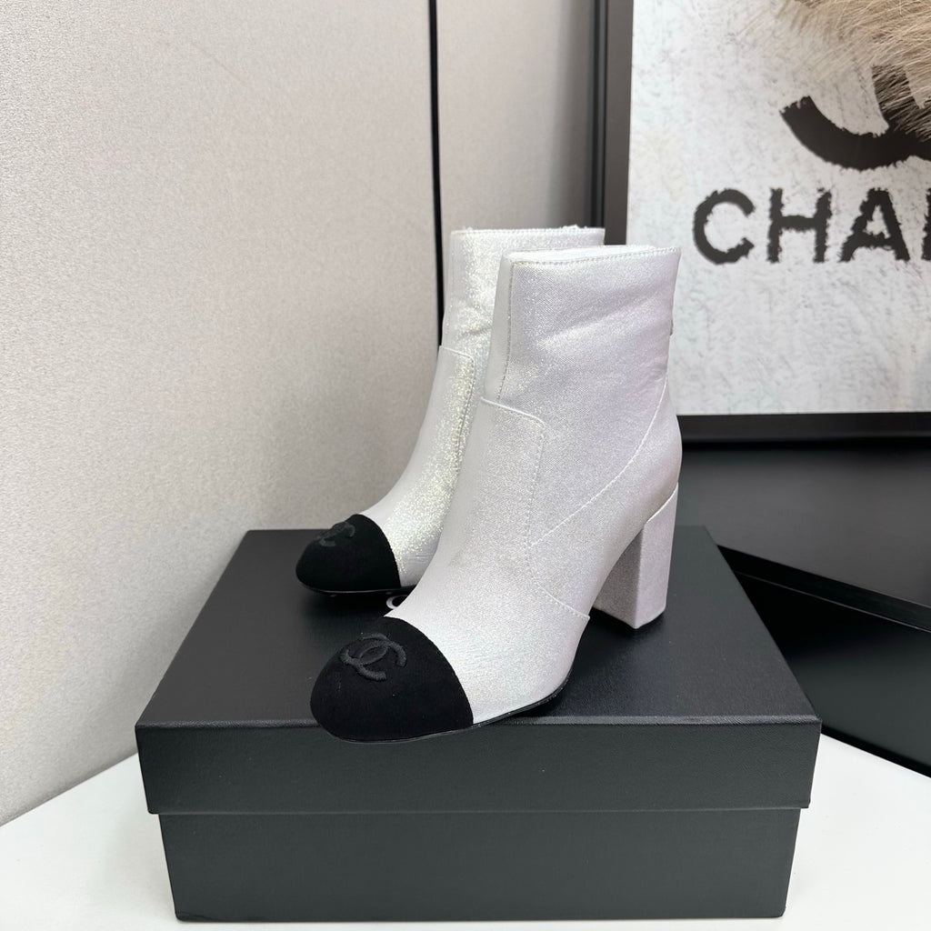 Two-Tone Ankle Boots with Block Heel