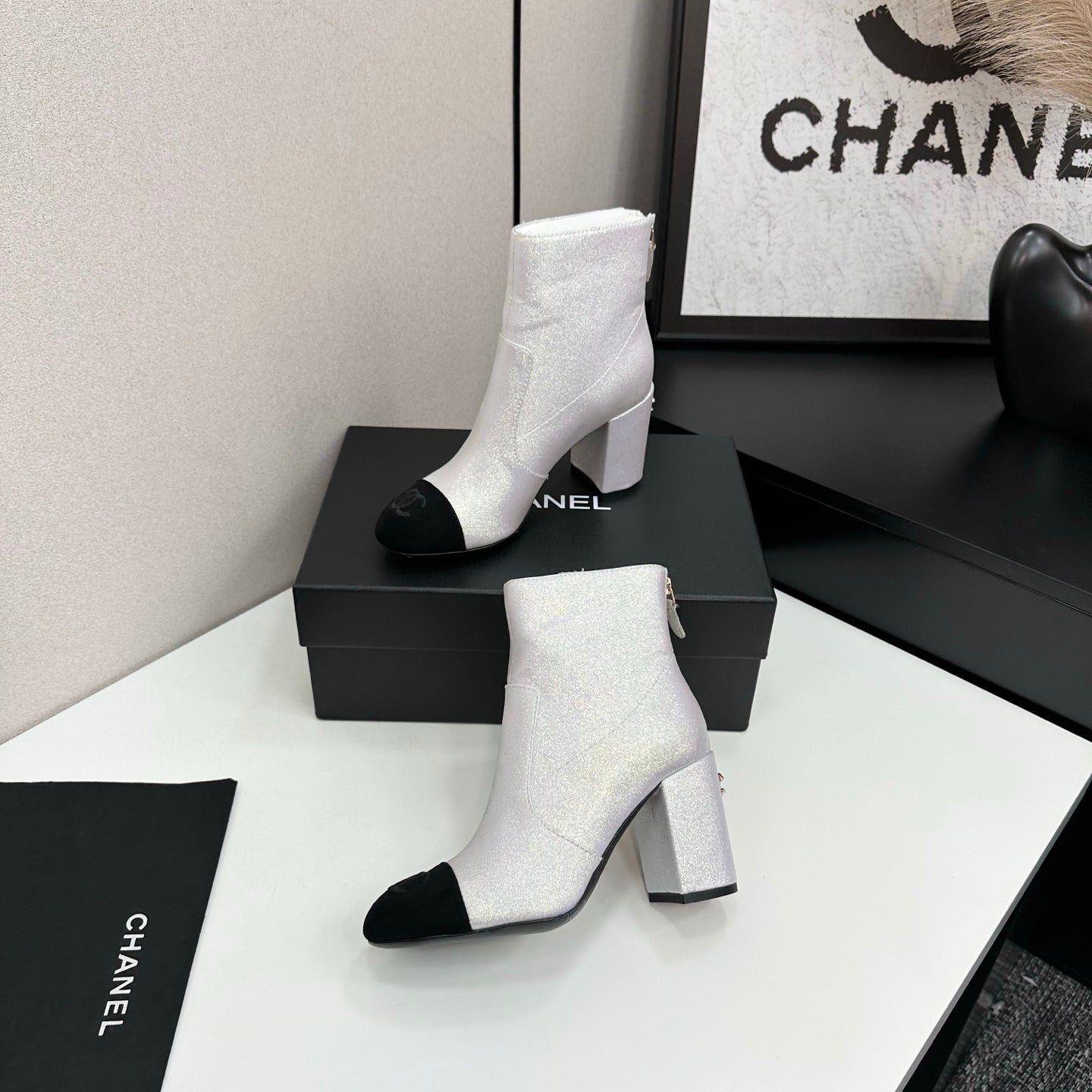 Two-Tone Ankle Boots with Block Heel