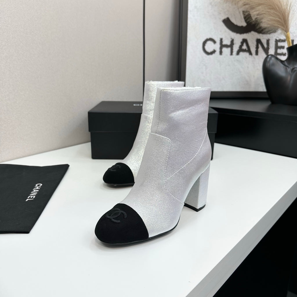 Two-Tone Ankle Boots with Block Heel