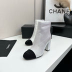 Two-Tone Ankle Boots with Block Heel
