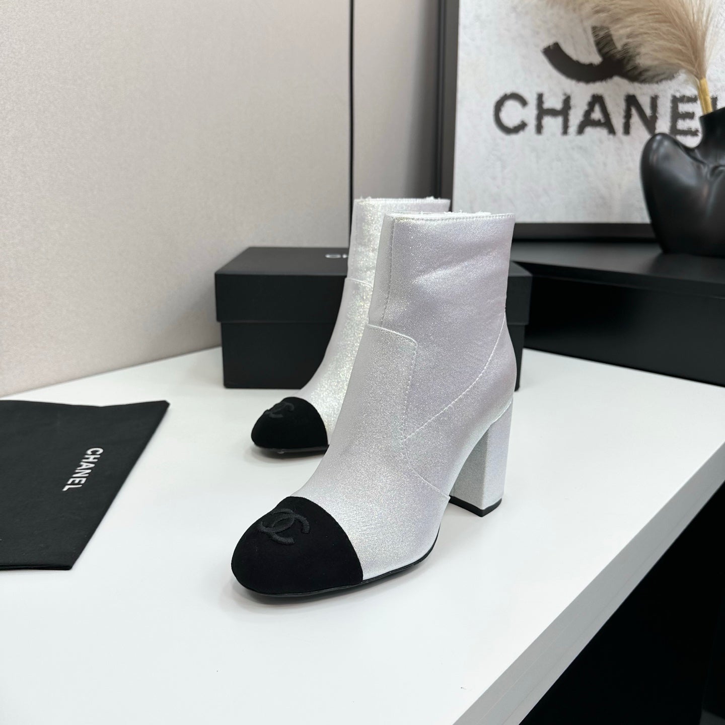 Two-Tone Ankle Boots with Block Heel