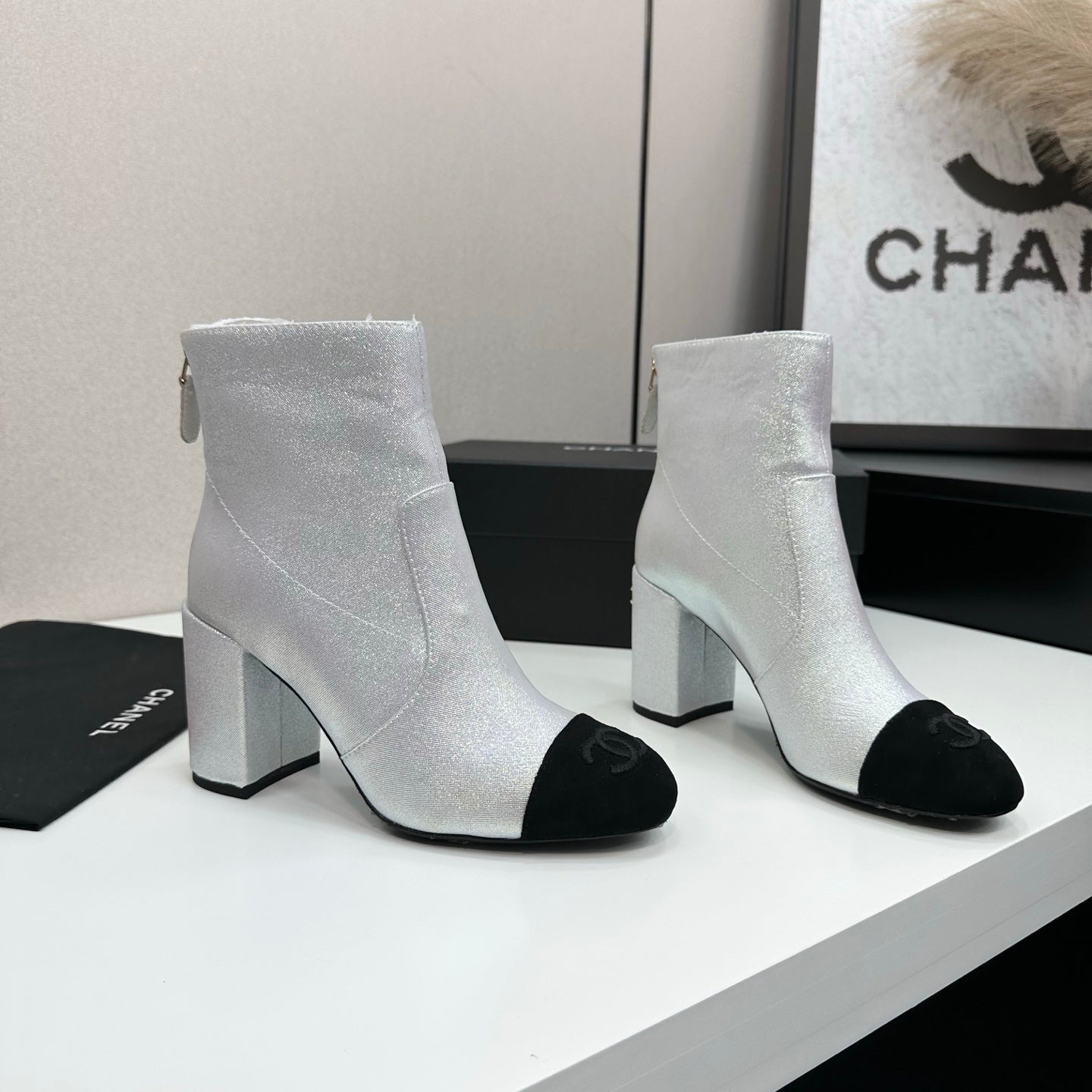 Two-Tone Ankle Boots with Block Heel