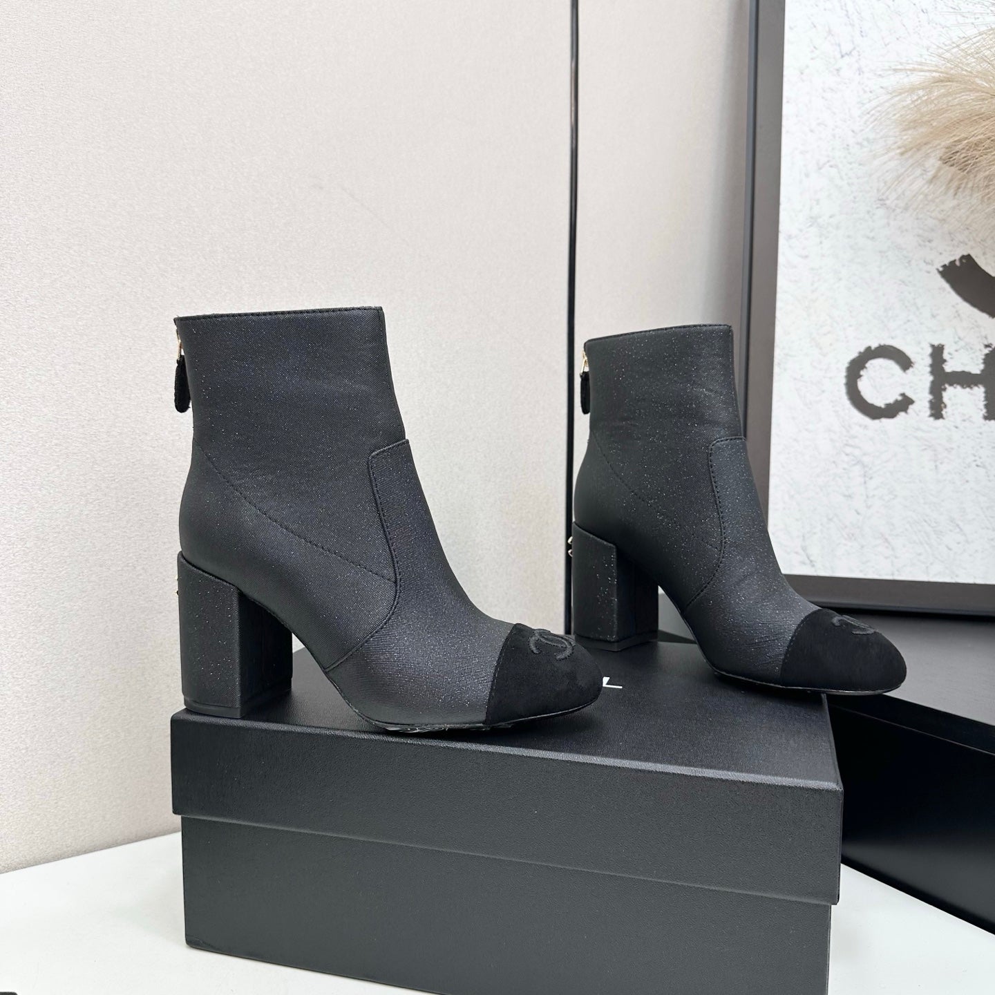 Two-Tone Ankle Boots with Block Heel