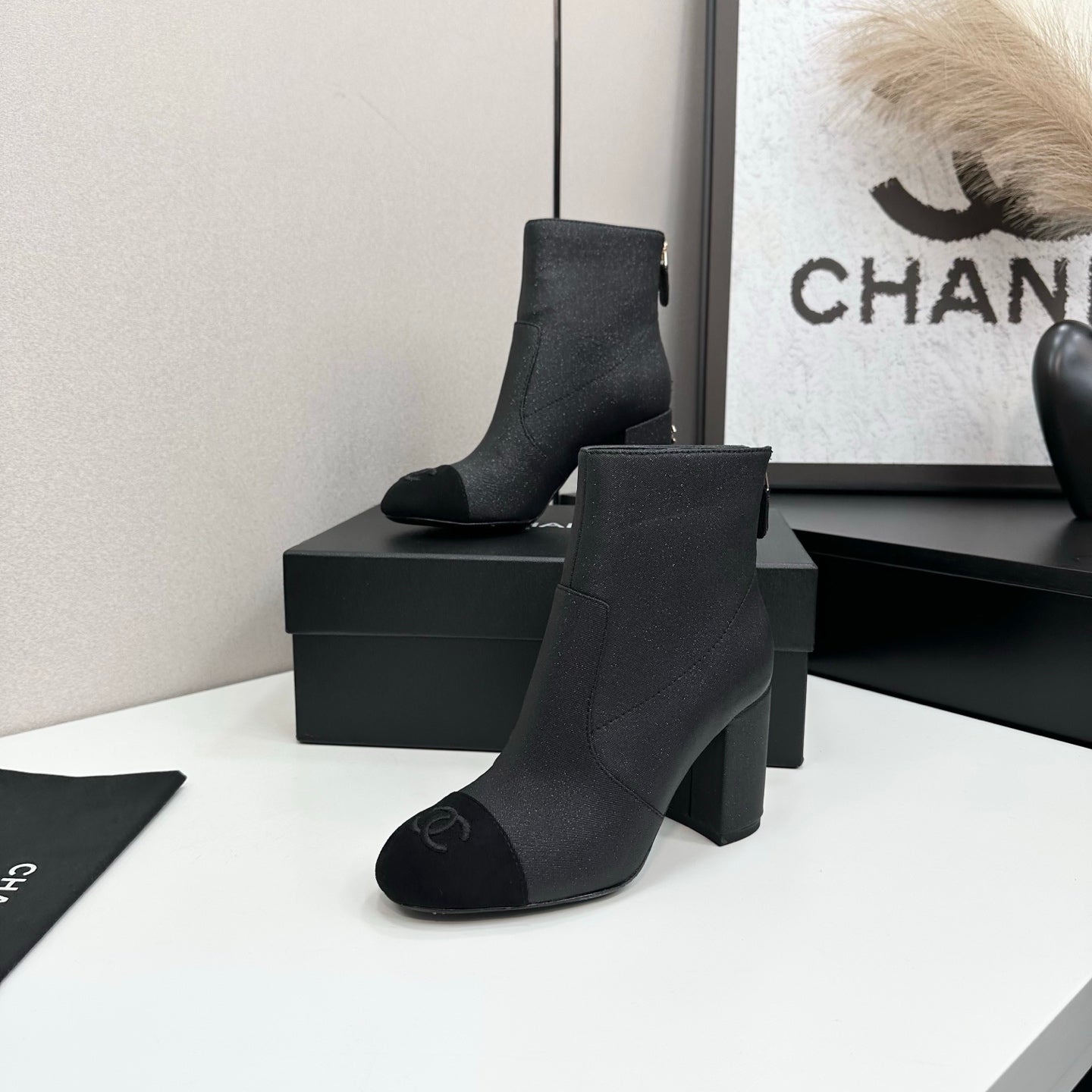 Two-Tone Ankle Boots with Block Heel