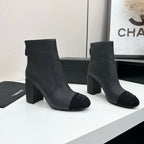 Two-Tone Ankle Boots with Block Heel