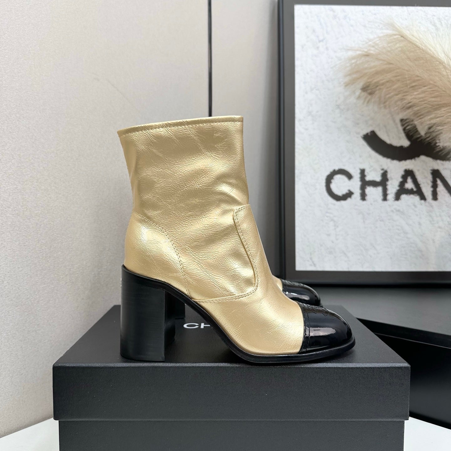 Two-Tone Ankle Boots with Block Heel
