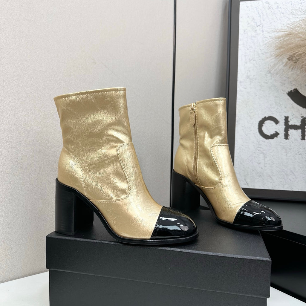 Two-Tone Ankle Boots with Block Heel