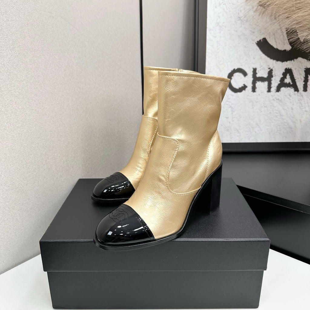 Two-Tone Ankle Boots with Block Heel