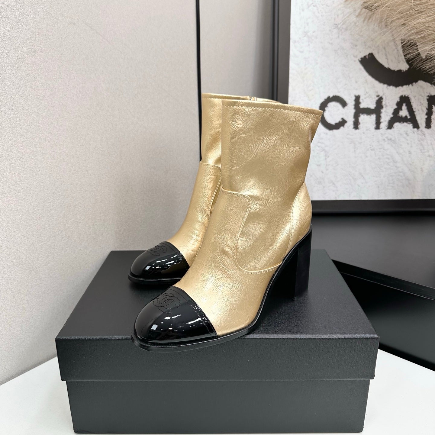 Two-Tone Ankle Boots with Block Heel
