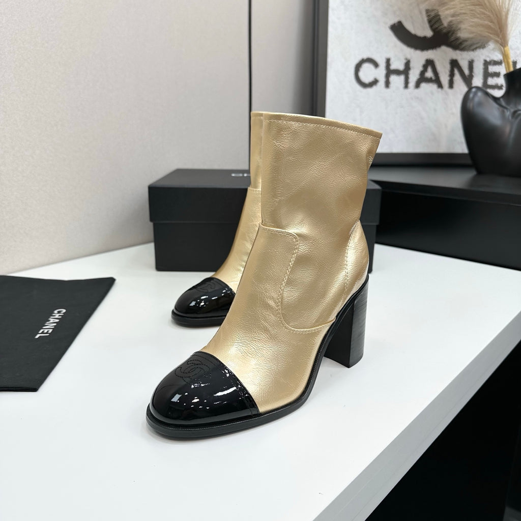 Two-Tone Ankle Boots with Block Heel