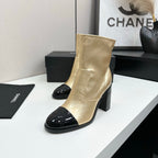 Two-Tone Ankle Boots with Block Heel