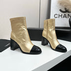 Two-Tone Ankle Boots with Block Heel