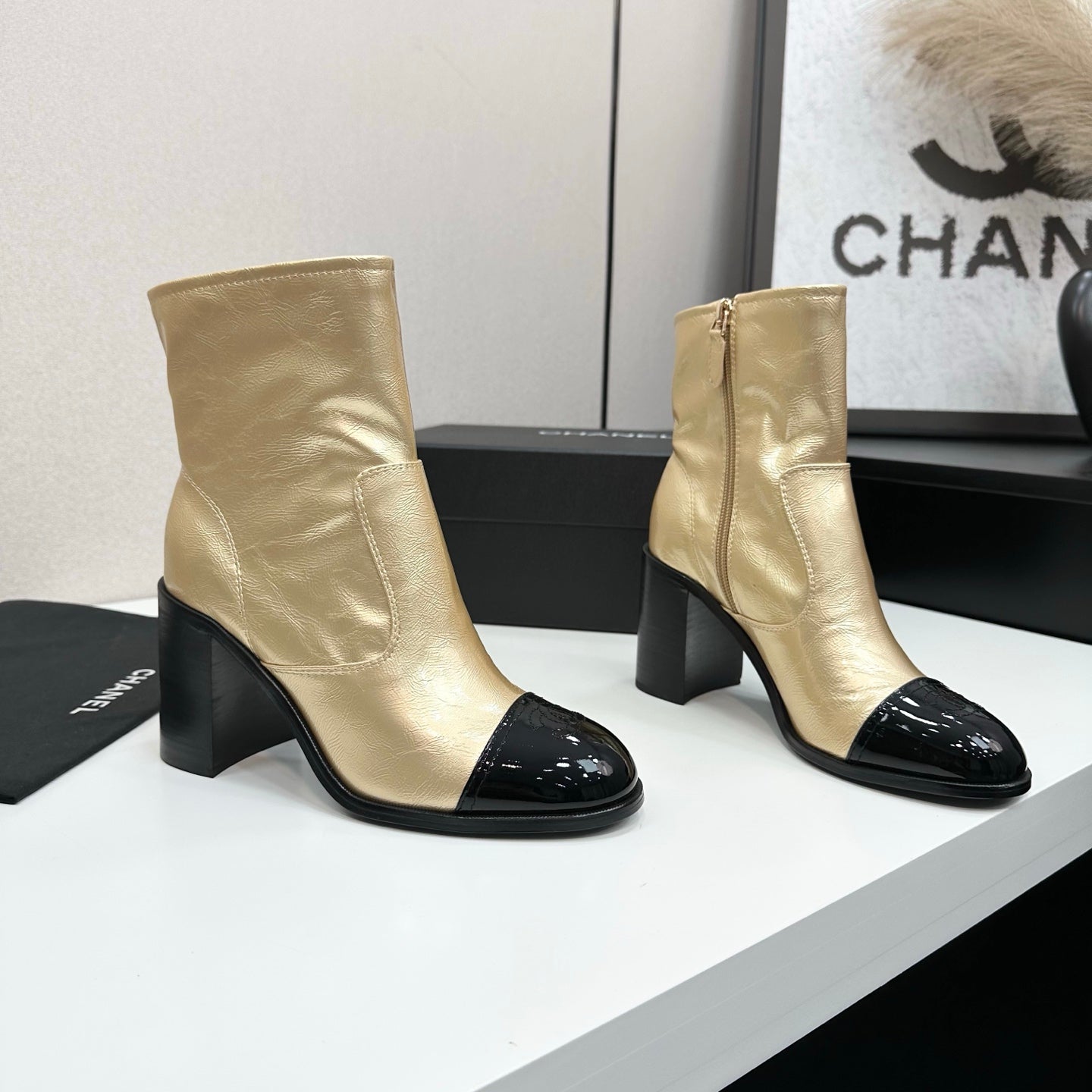 Two-Tone Ankle Boots with Block Heel