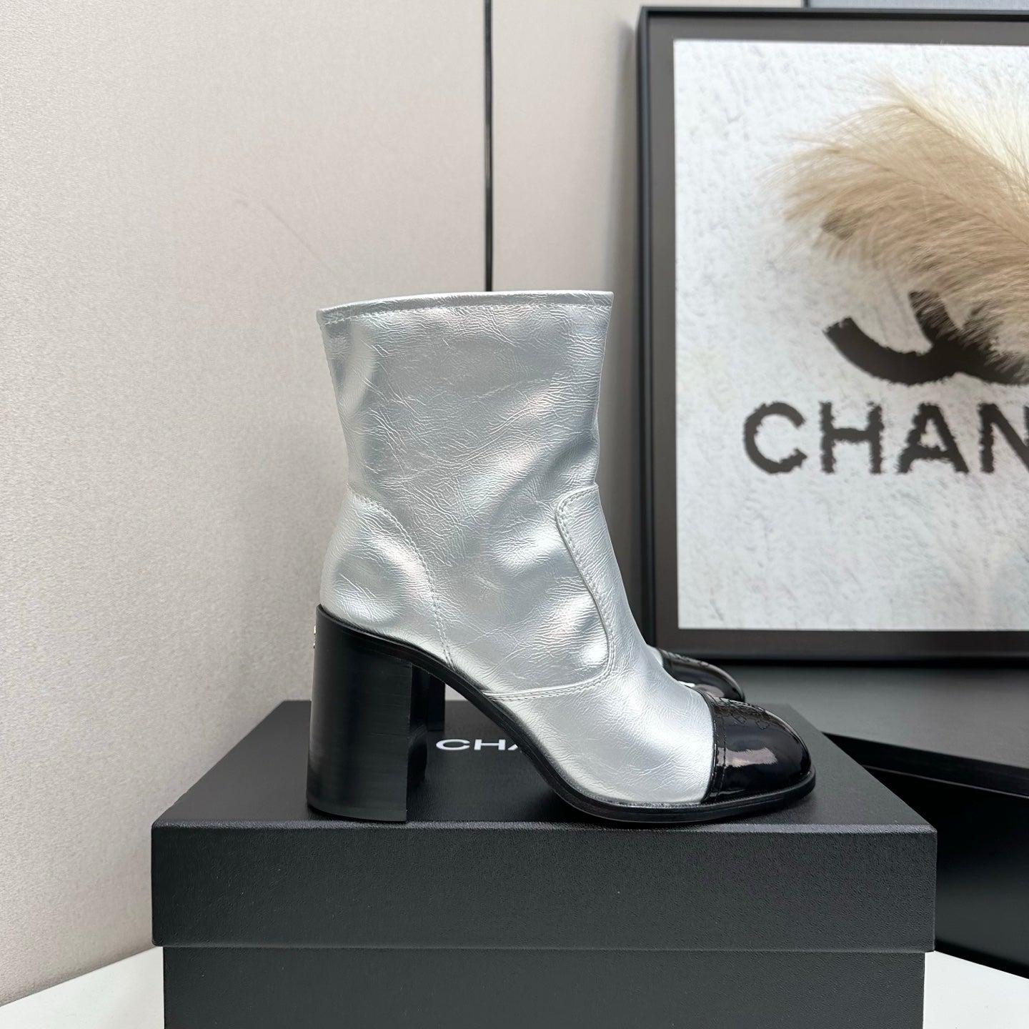 Two-Tone Ankle Boots with Block Heel
