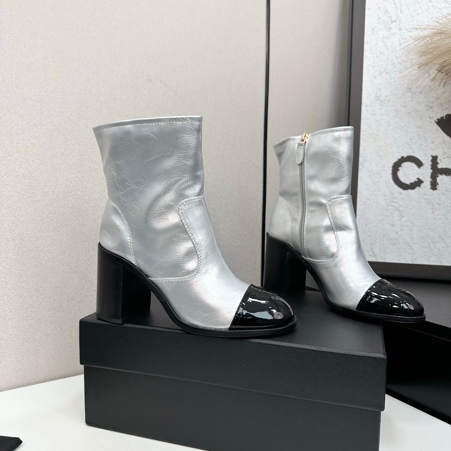 Two-Tone Ankle Boots with Block Heel