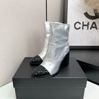 Two-Tone Ankle Boots with Block Heel
