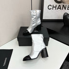 Two-Tone Ankle Boots with Block Heel