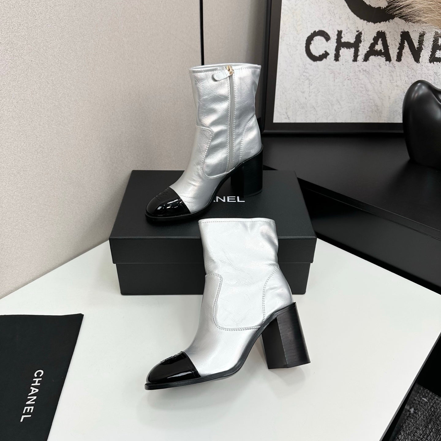 Two-Tone Ankle Boots with Block Heel