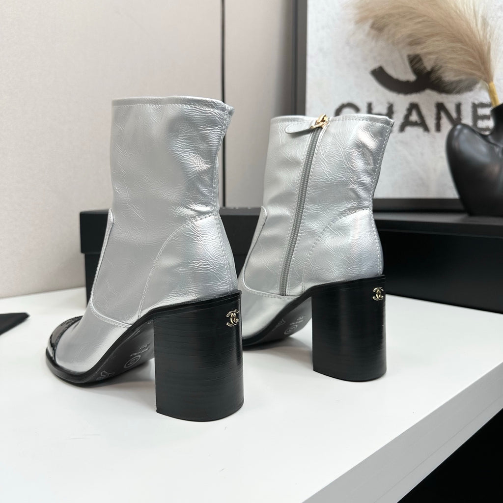 Two-Tone Ankle Boots with Block Heel