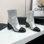 Two-Tone Ankle Boots with Block Heel