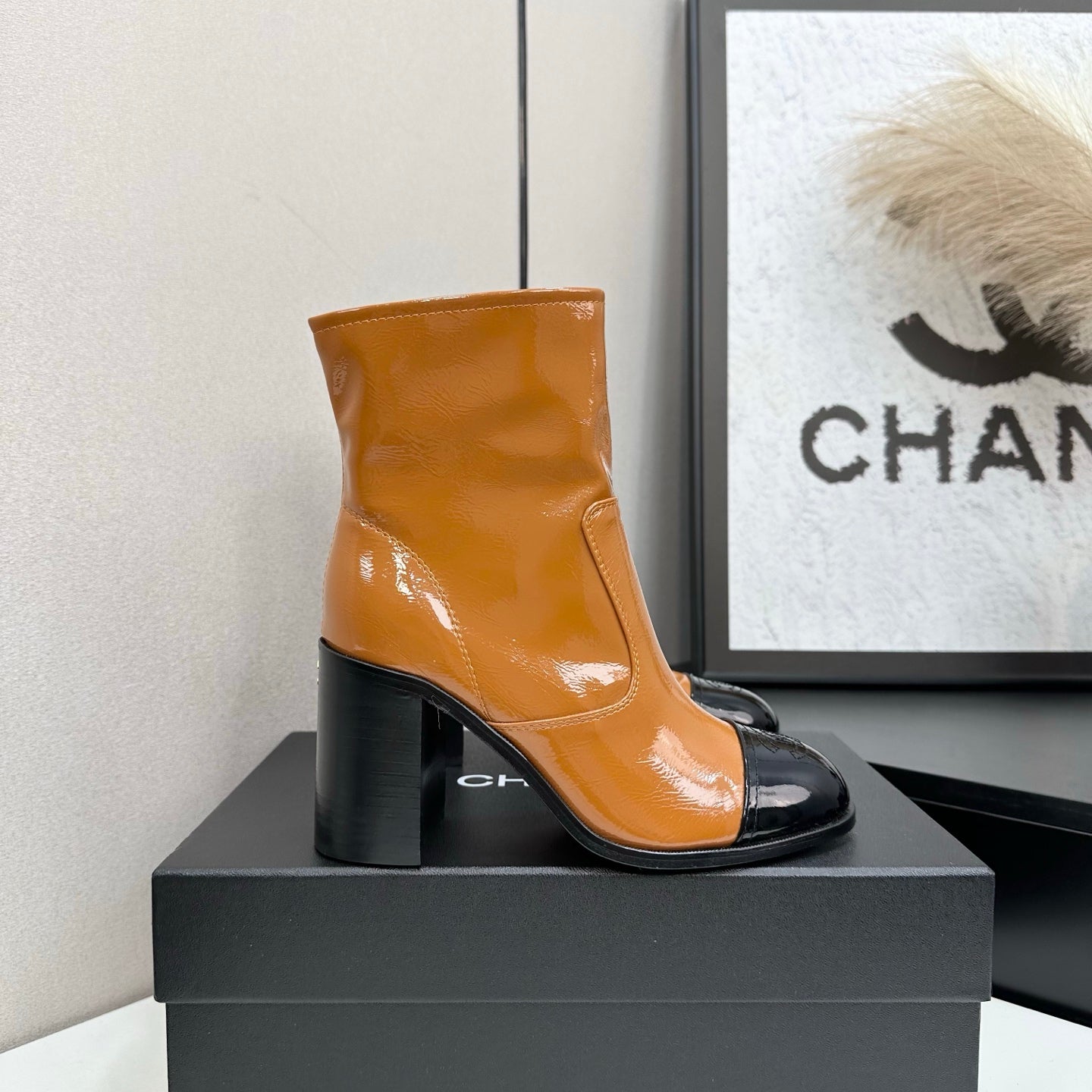 Two-Tone Ankle Boots with Block Heel