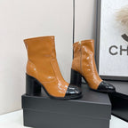 Two-Tone Ankle Boots with Block Heel