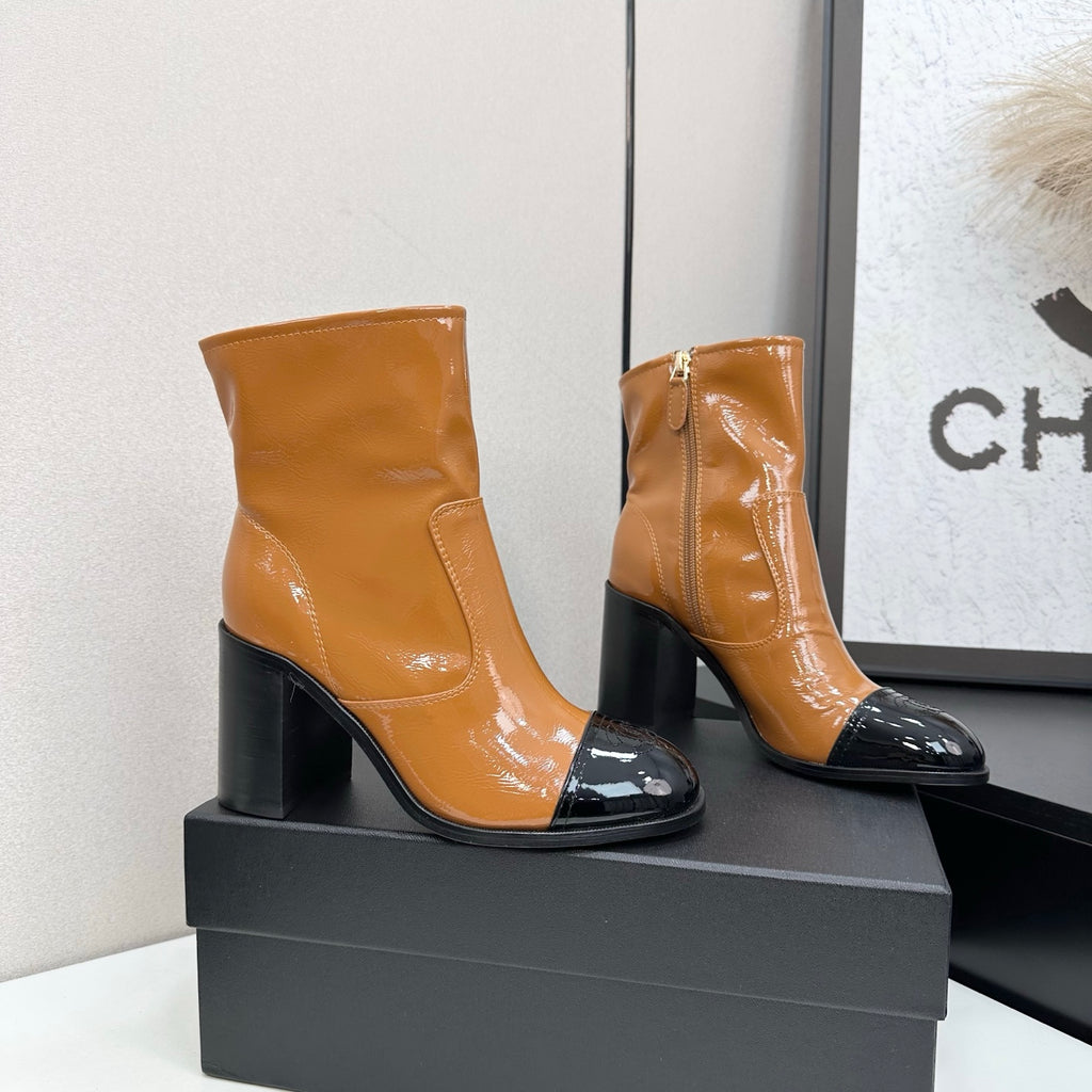 Two-Tone Ankle Boots with Block Heel