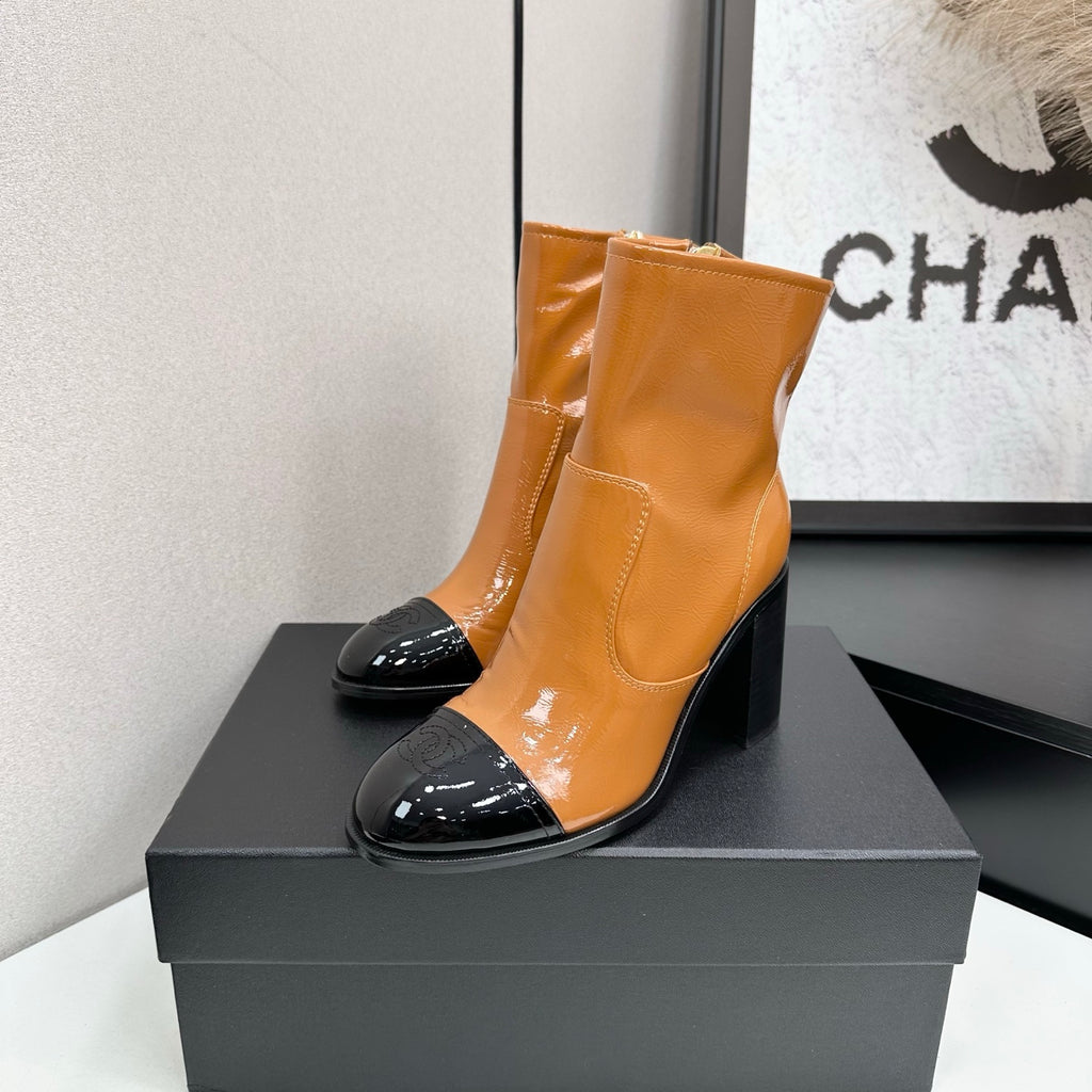Two-Tone Ankle Boots with Block Heel