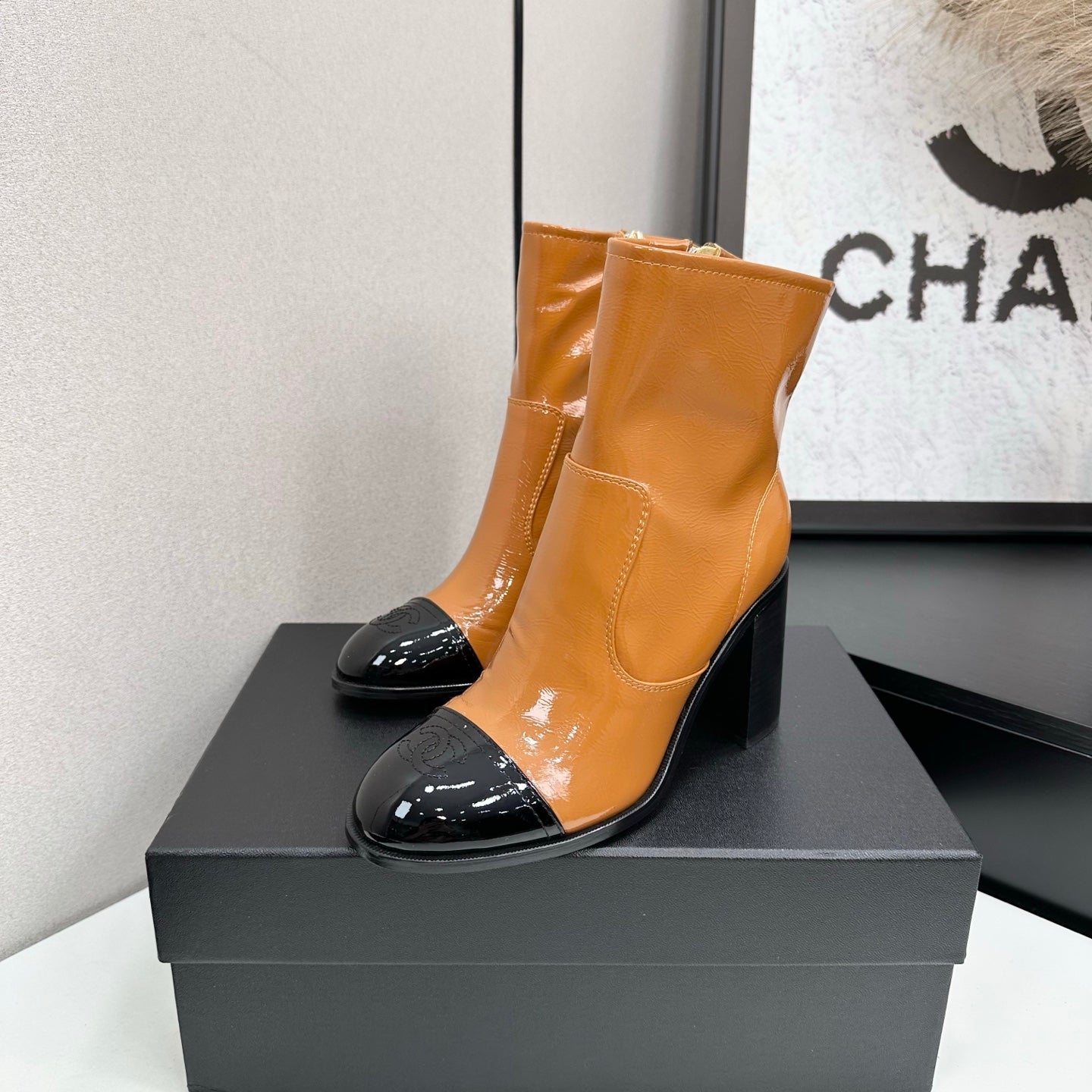 Two-Tone Ankle Boots with Block Heel
