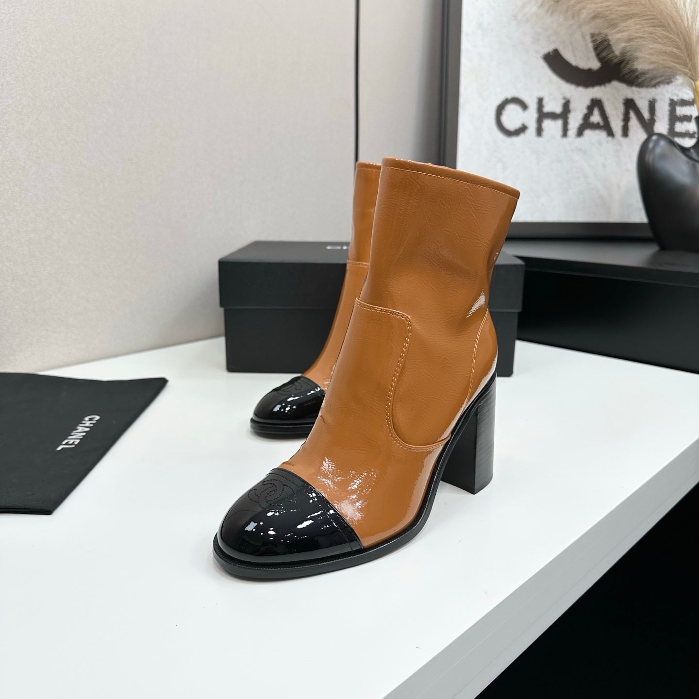 Two-Tone Ankle Boots with Block Heel
