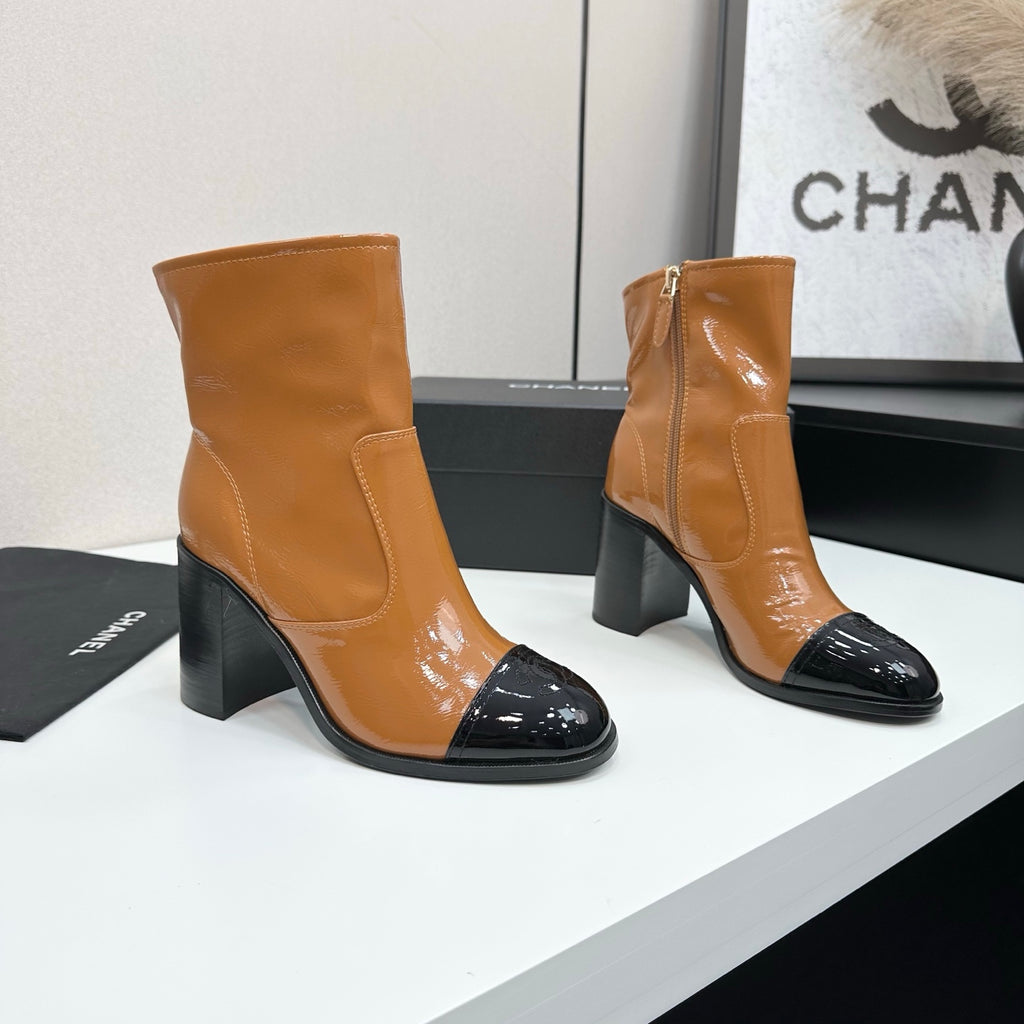 Two-Tone Ankle Boots with Block Heel