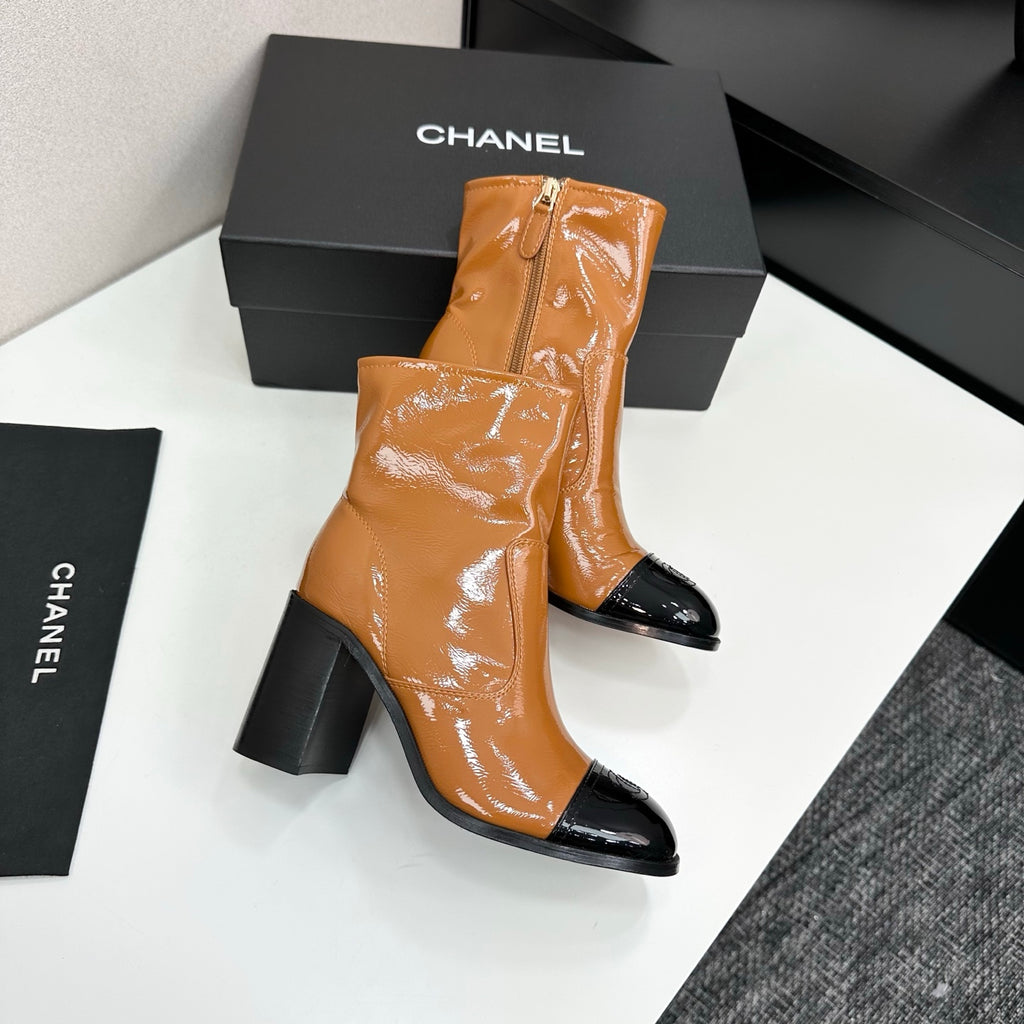 Two-Tone Ankle Boots with Block Heel